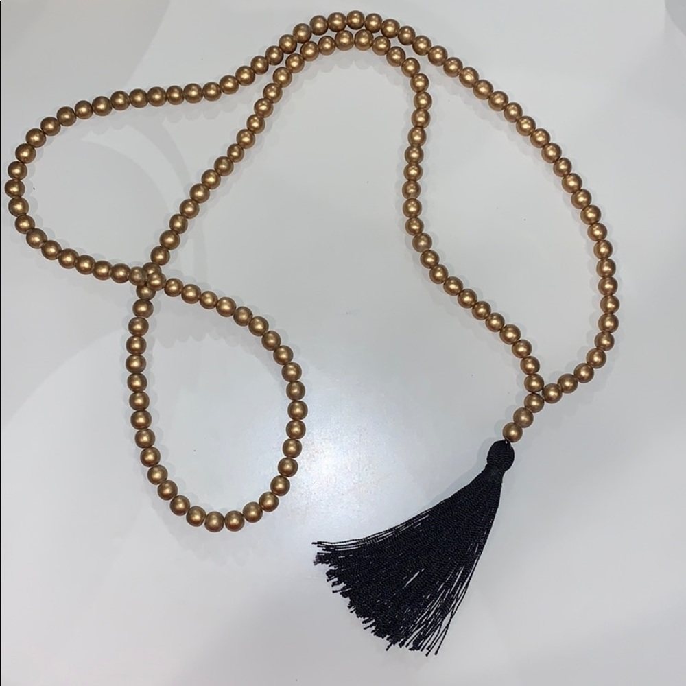 Double Wrap Gold and Black Tassel Necklace